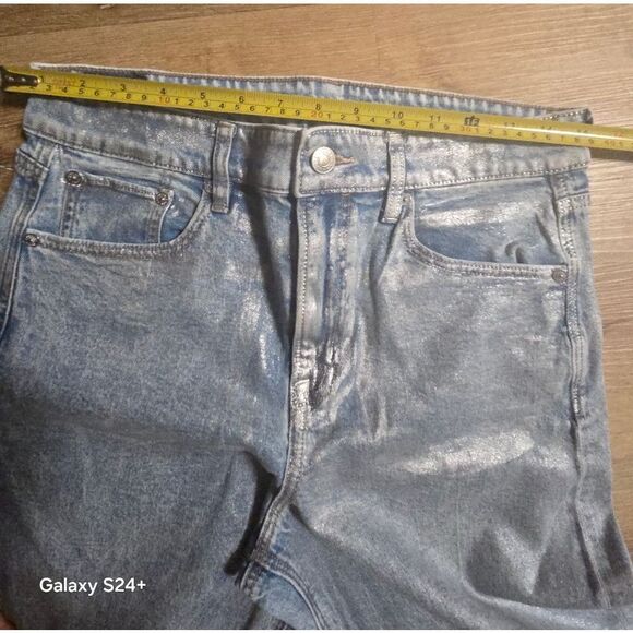 American Eagle Outfitters Shimmering Silver Flare Jeans - Picture 8 of 14